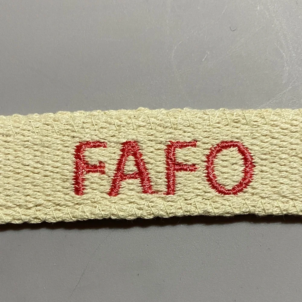 Handmade FAFO Embroidered Keychain Key Fob Wristlet Beige 7